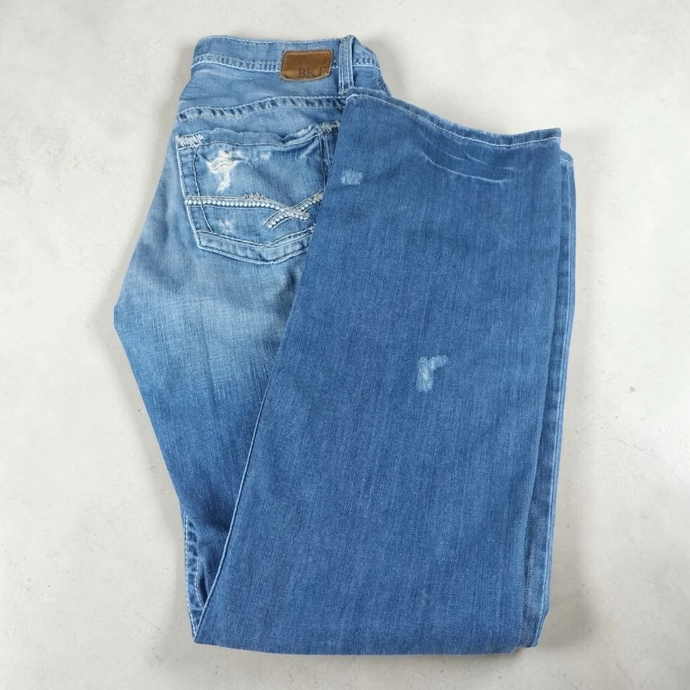 BKE Derek Jeans Men's Size 34x34 Bootcut  Thick Stitch Distressed